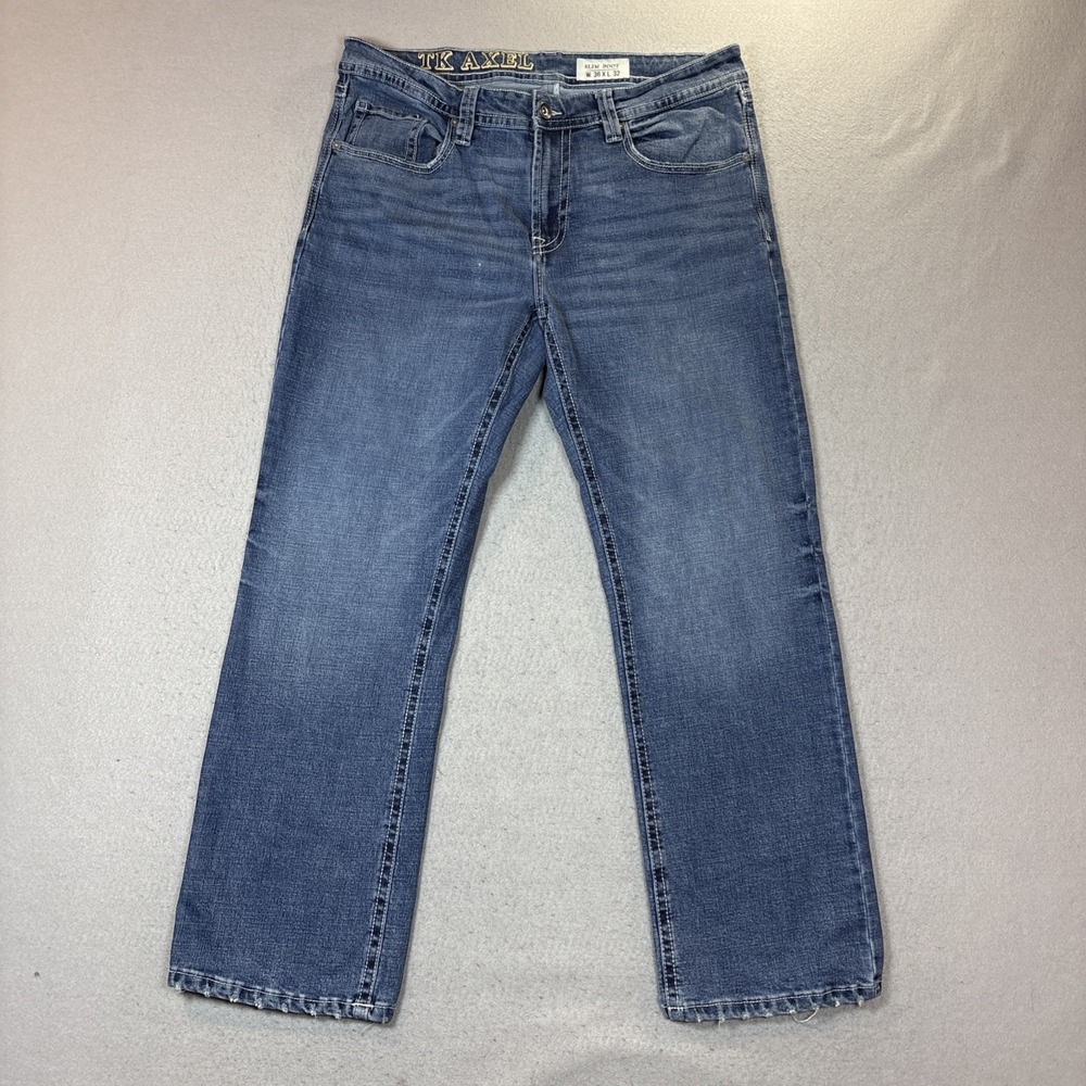 TK Axel Jeans Mens 36x32 Blue Slim Boot Stretch Denim Western Pocket Mid Rise